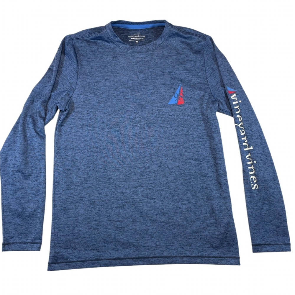 Vineyard Vines Performance VV Sails Long Sleeve Tee Blue Youth M Boy (12-14)